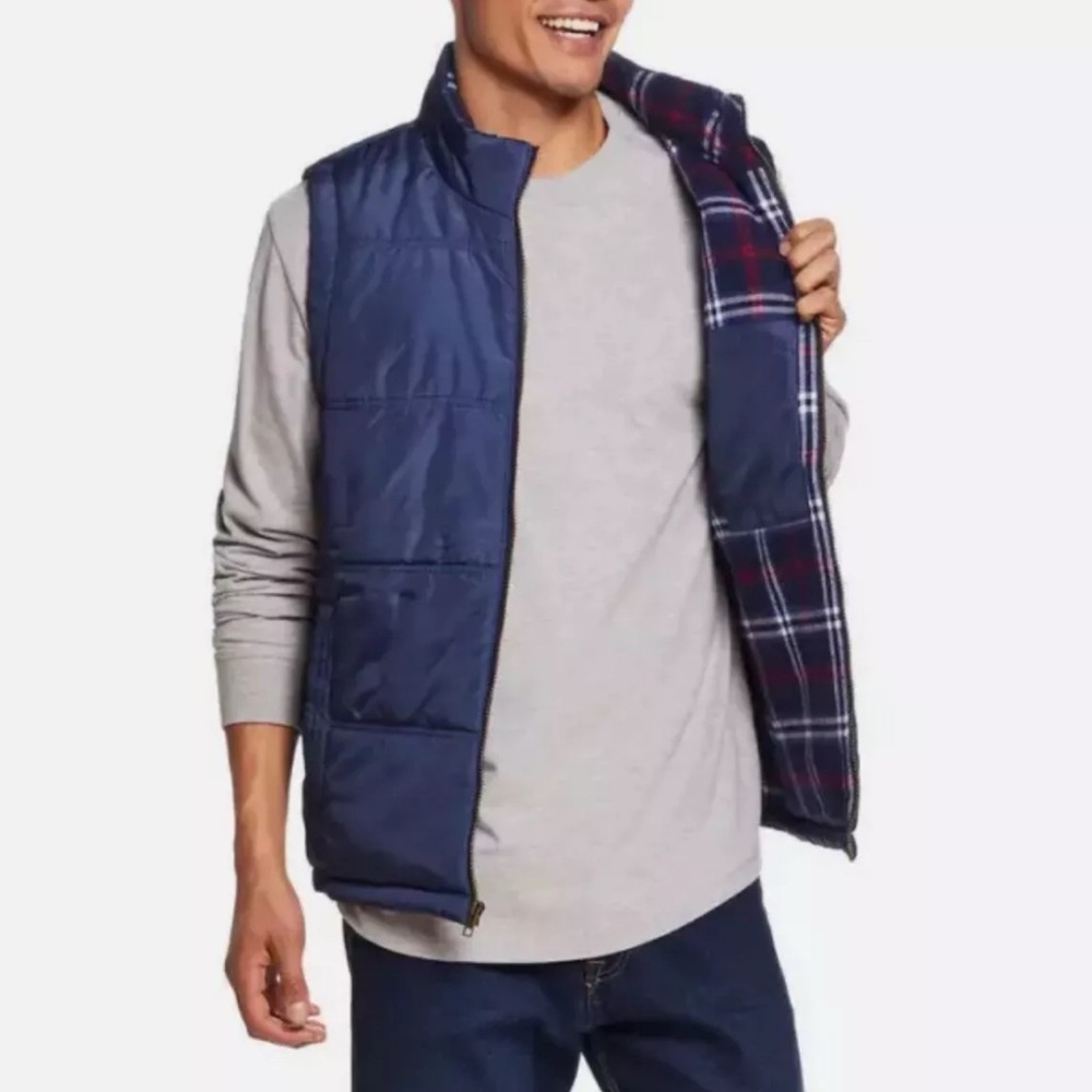 Weatherproof Vintage Men's Flannel Lined Puffer Zip-Front Vest (BLUE, SMALL) NWT